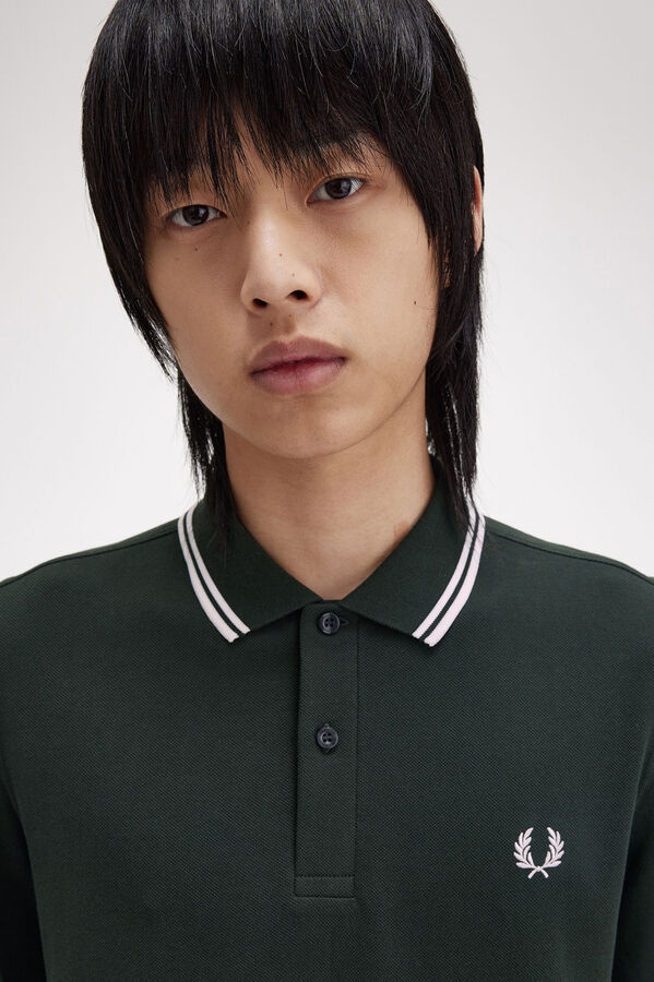Fred Perry Polo piqué de manga comprida masculina Verde