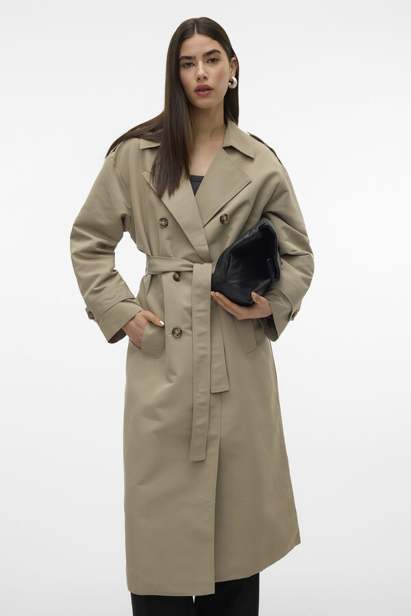 Cortefiel Long trench coat with adjustable belt Grey