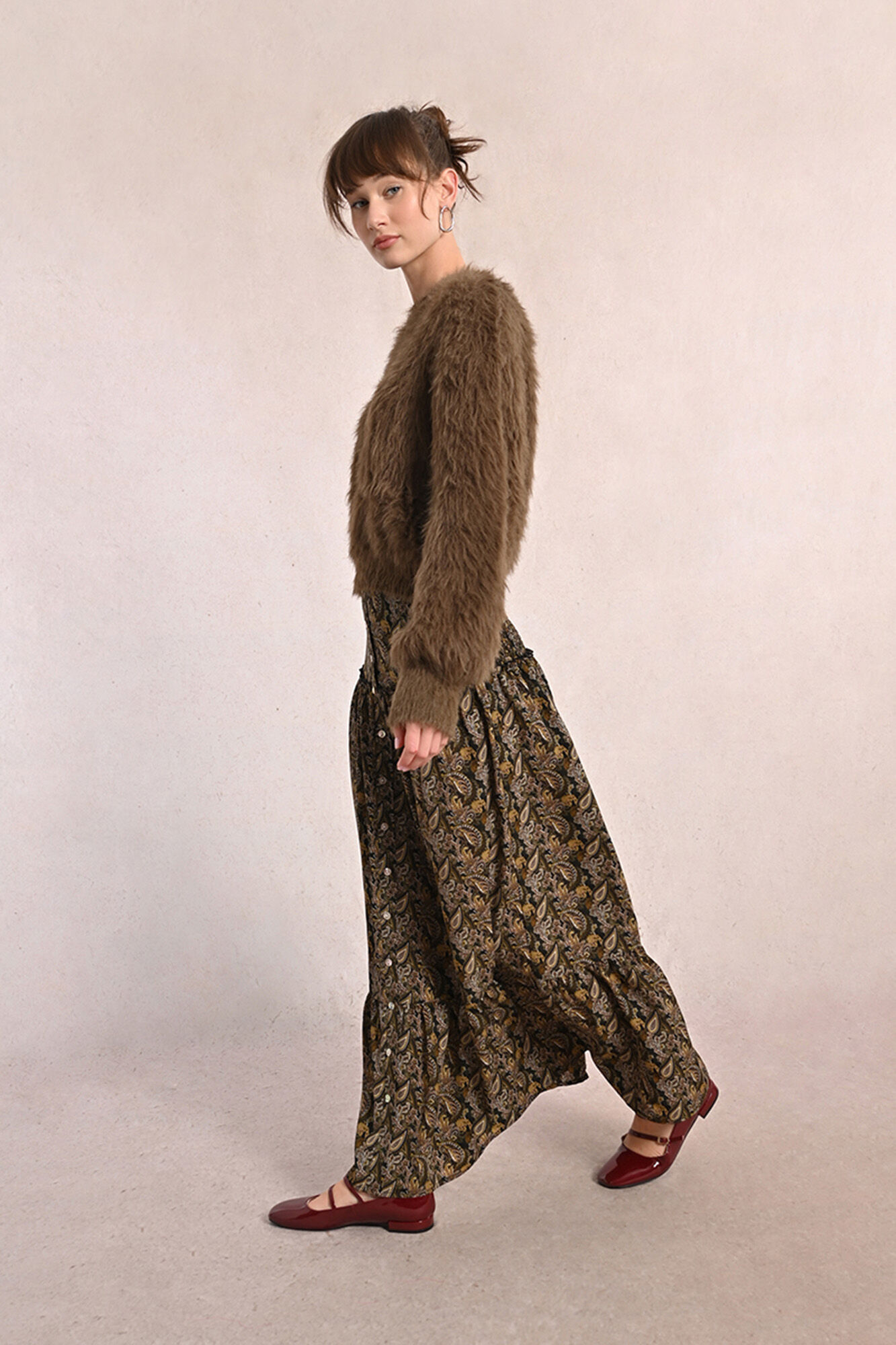 Molly Bracken Saia longa com estampado e babados