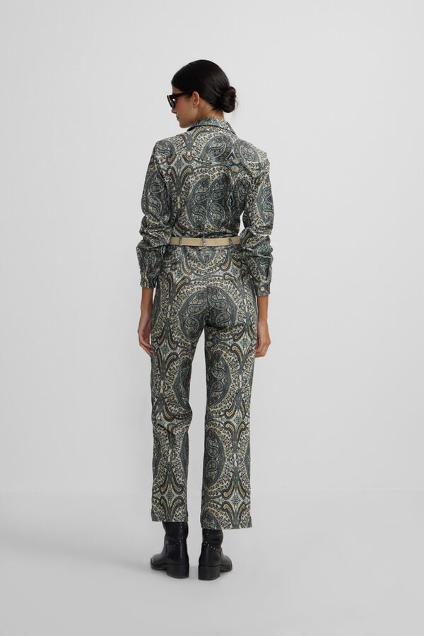 Silbon Macacão de veludo cotelê com estampado de caxemira Verde