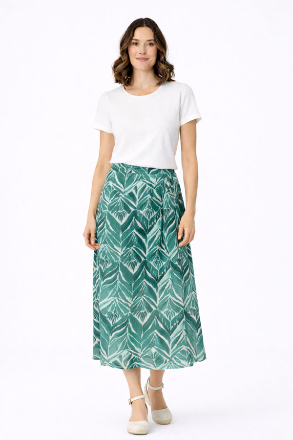 Vila Saia midi estampada em viscose Verde