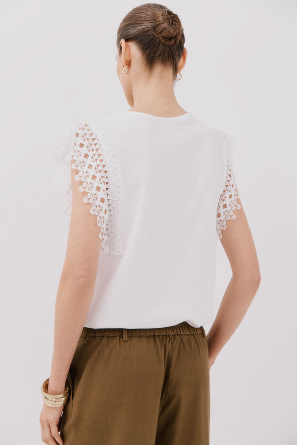 Cortefiel Guipure sleeve -shirt White
