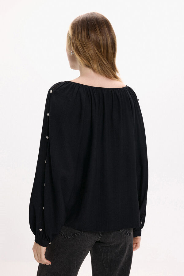 Vila Blusa com mangas abotoadas Preto