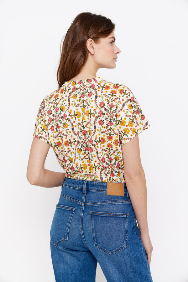 Cortefiel Blouse with dropped sleeves Printed white