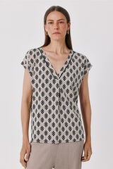 Cortefiel Camiseta pico con detalle puntilla Estampado gris