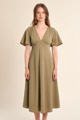 Molly Bracken Vestido comprido de manga curta com detalhes de pregas Verde