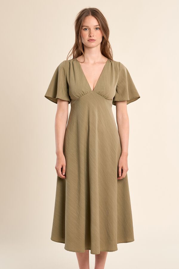 Molly Bracken Vestido comprido de manga curta com detalhes de pregas Verde