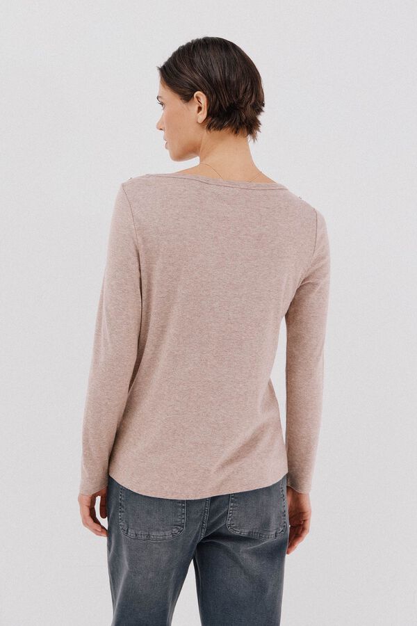 Cortefiel Boat neck top with gold buttons Beige