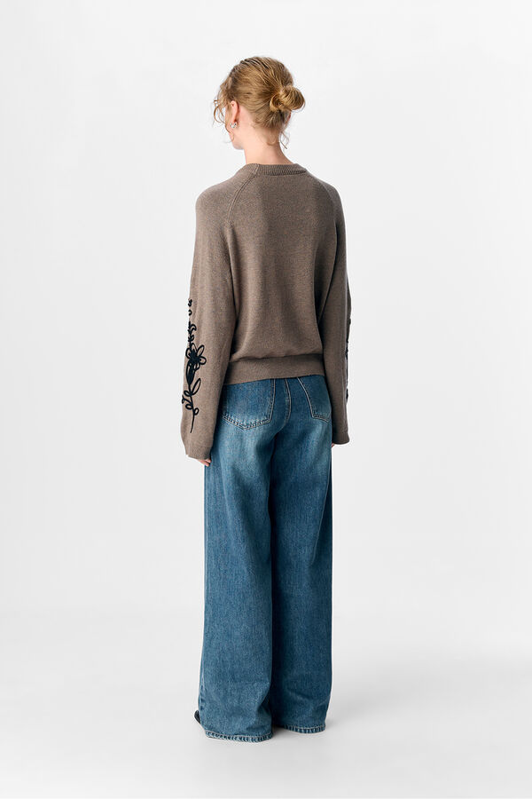 Object Camisola de malha bordado com flores Cinzento
