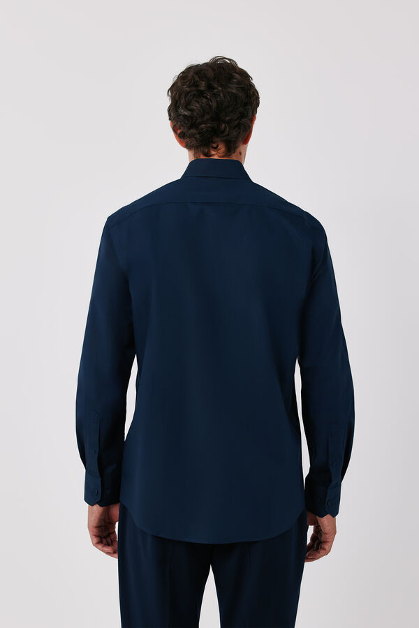 Cortefiel Plain Tencel cotton dress shirt Navy