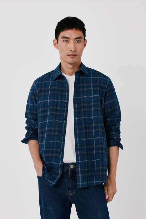 Cortefiel Cotton plaid shirt Blue