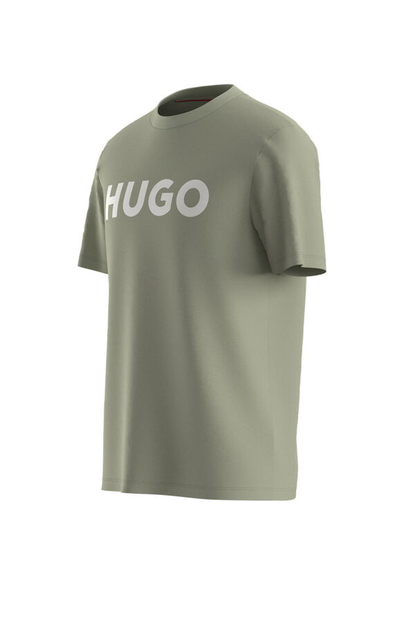 HUGO Camiseta de malha de algodão com regular fit e logo estampado Verde