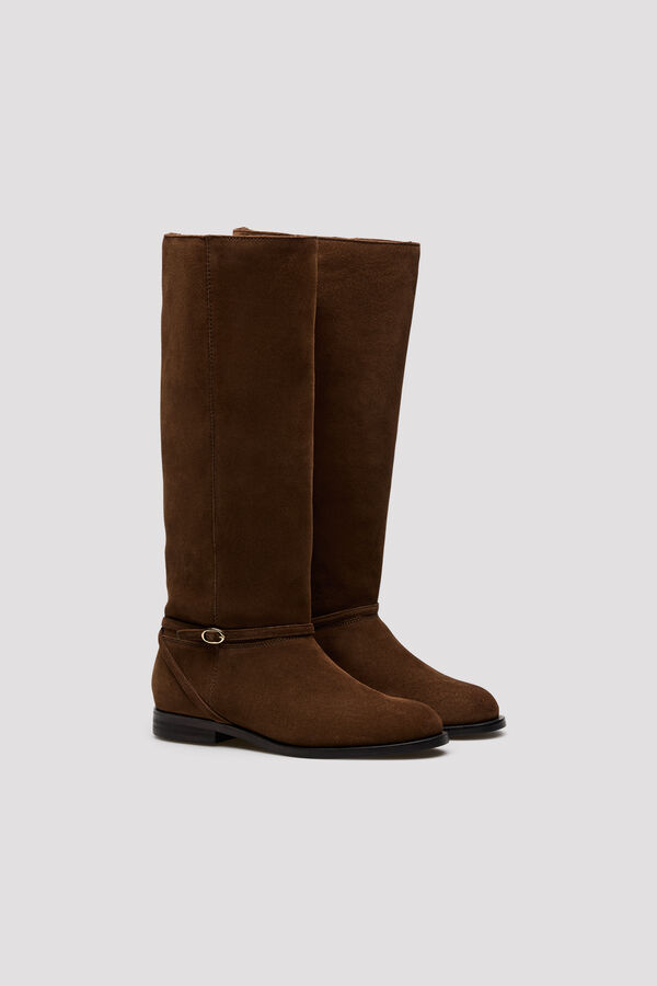 Cortefiel Leather buckle boot Brown