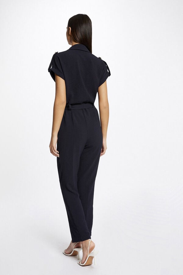Cortefiel Long straight jumpsuit with belt Navy