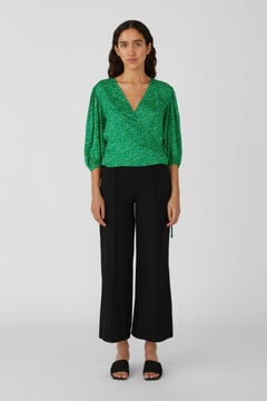 Cortefiel Puff-sleeved blouse Green