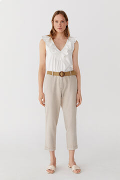 Cortefiel Belted linen trousers Brown