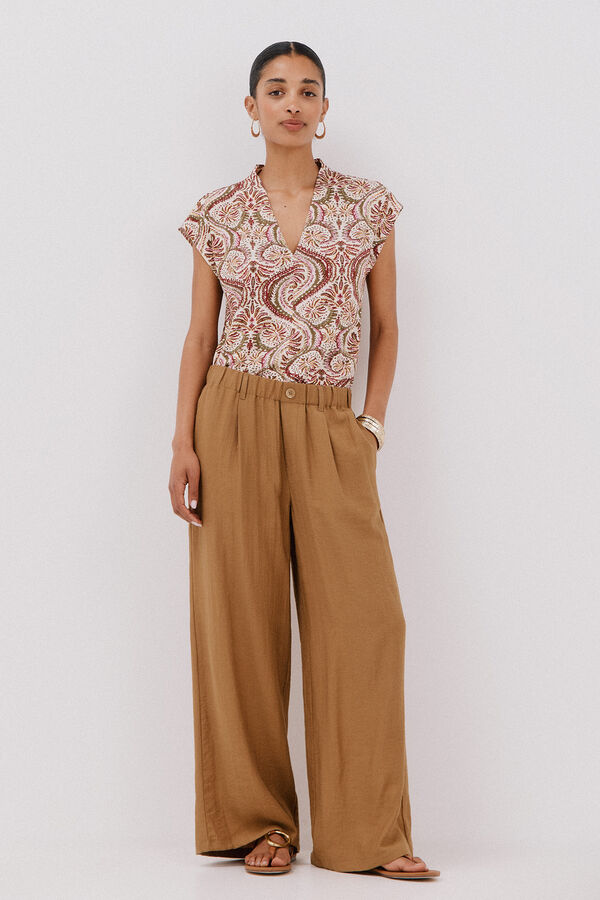 Cortefiel Printed t-shirt with gathered V neckline Multicolour