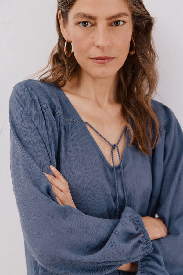Cortefiel Blusa com borlas Azul