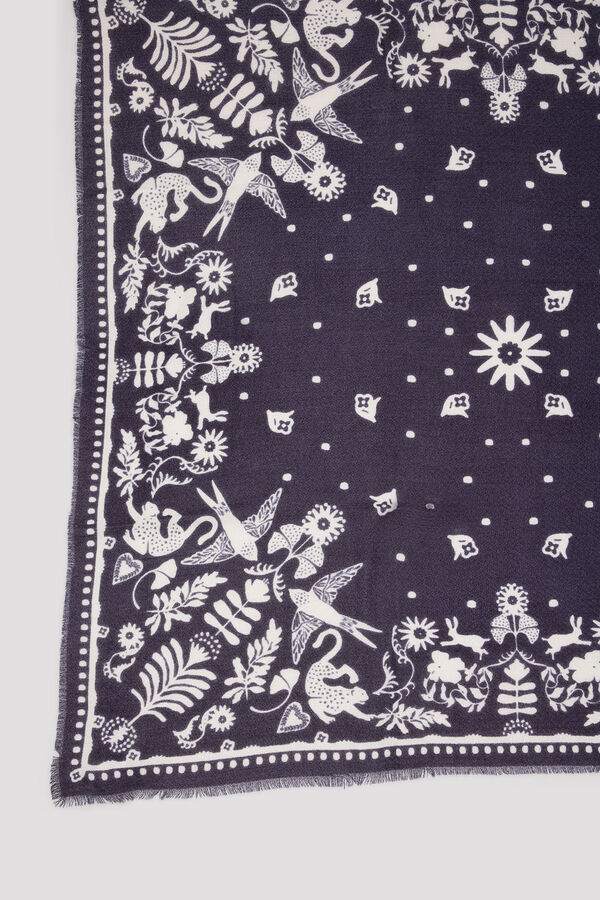 Cortefiel Fular cuadrado bosque Estampado azul