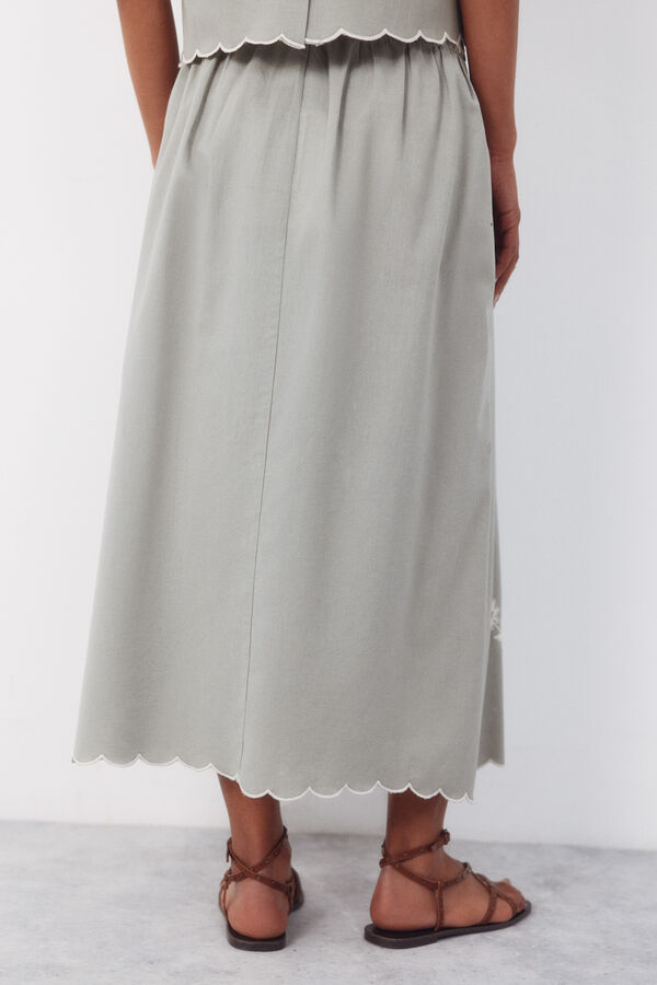 Cortefiel Embroidered skirt Printed green