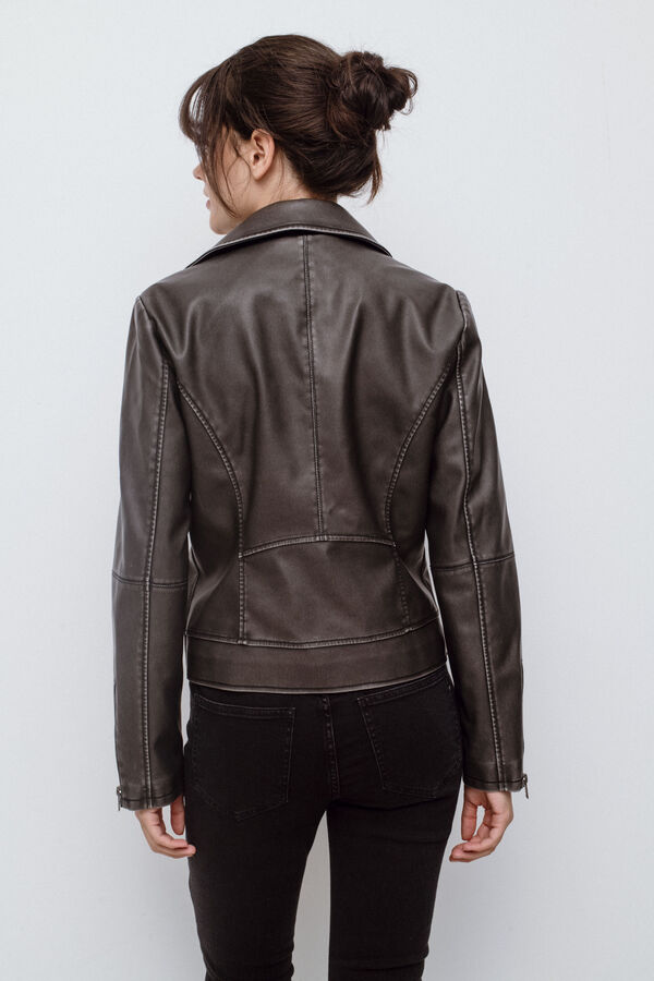 Cortefiel Faux leather jacket Black