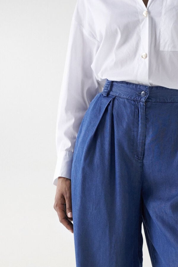 Cortefiel Lightweight denim wide leg trousers Blue