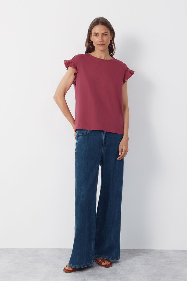 Cortefiel Essential ruffle t-shirt Pink