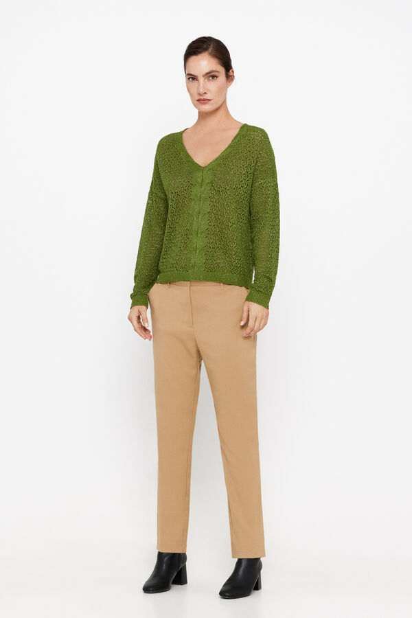 Cortefiel Central cable knit jumper Green