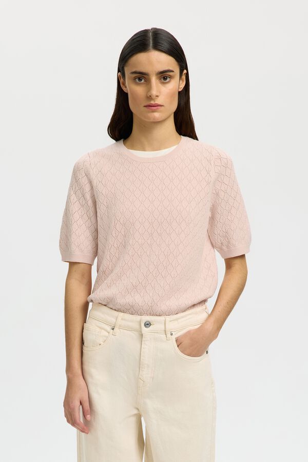 Selected Cardig&atilde; de malha manga com malha curtas Subiu