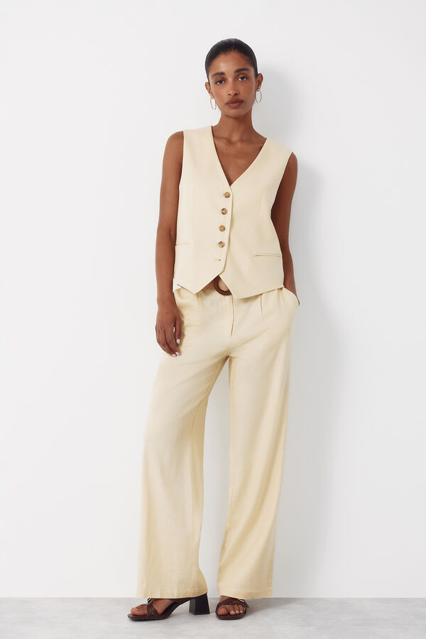Cortefiel Wide-leg trousers with linen Yellow