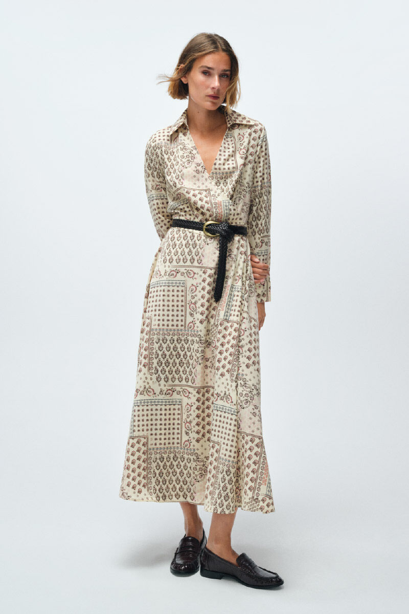 Cortefiel Printed wrap shirt dress