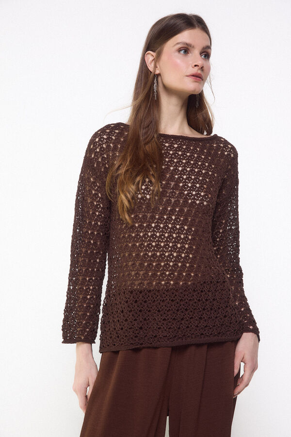 Slowlove Jersey punto calado Marr&oacute;n oscuro