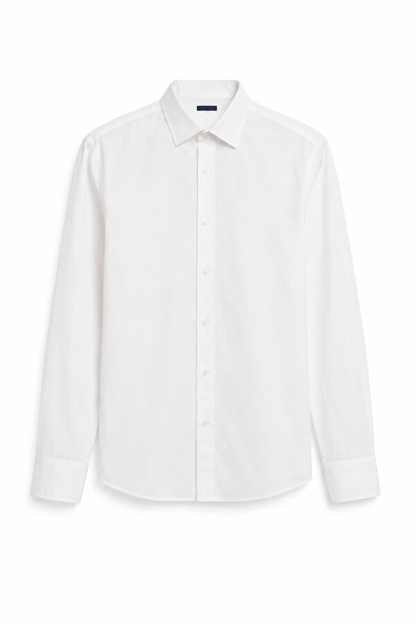 Cortefiel Camisa de vestir lisa de f&aacute;cil engomado com punho para bot&otilde;es de punho Branco