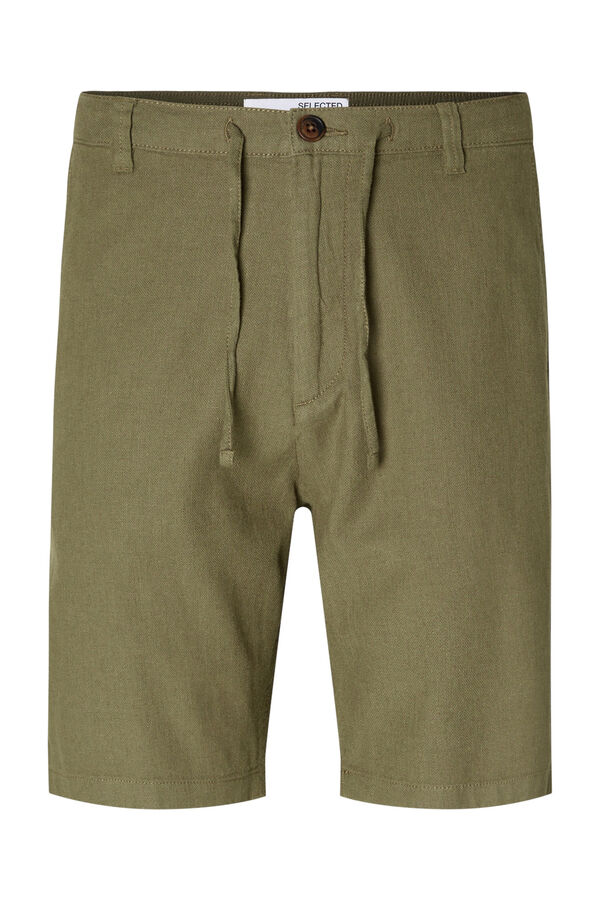 Cortefiel Pantalón chino corto confeccionado con lino y algodón orgánico. Kaki
