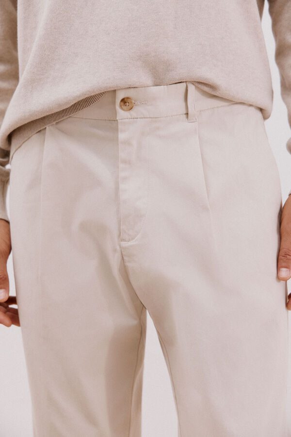 Cortefiel Tapered fit comfort chinos pants Ivory