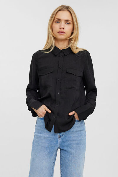 Cortefiel Long-sleeve shirt with pockets Black