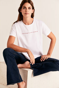 Cortefiel Embroidered text t-shirt White