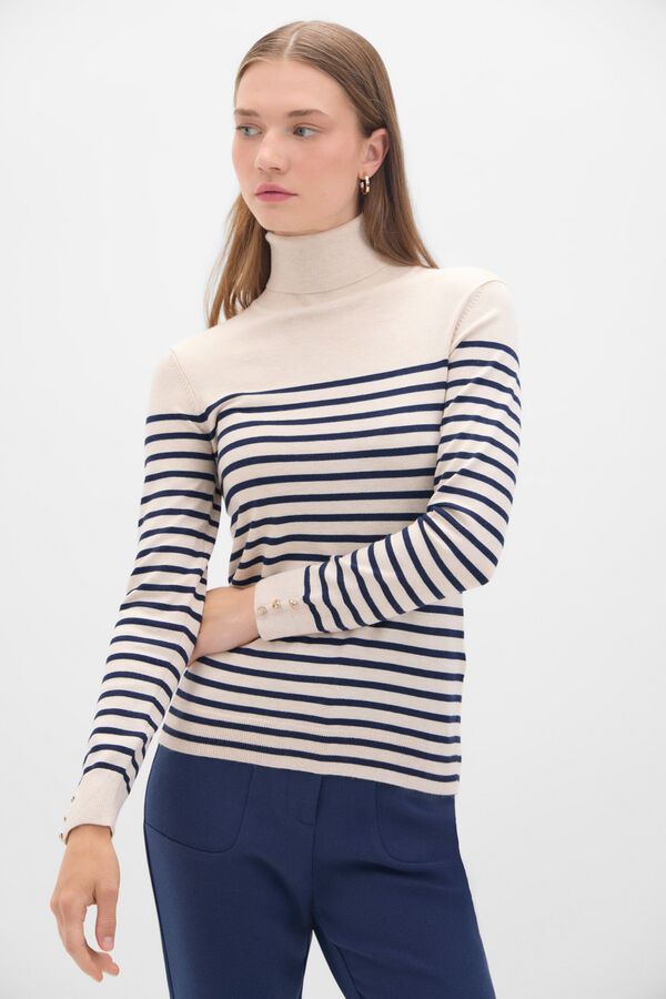 Cortefiel Two-tone striped jumper Ivory