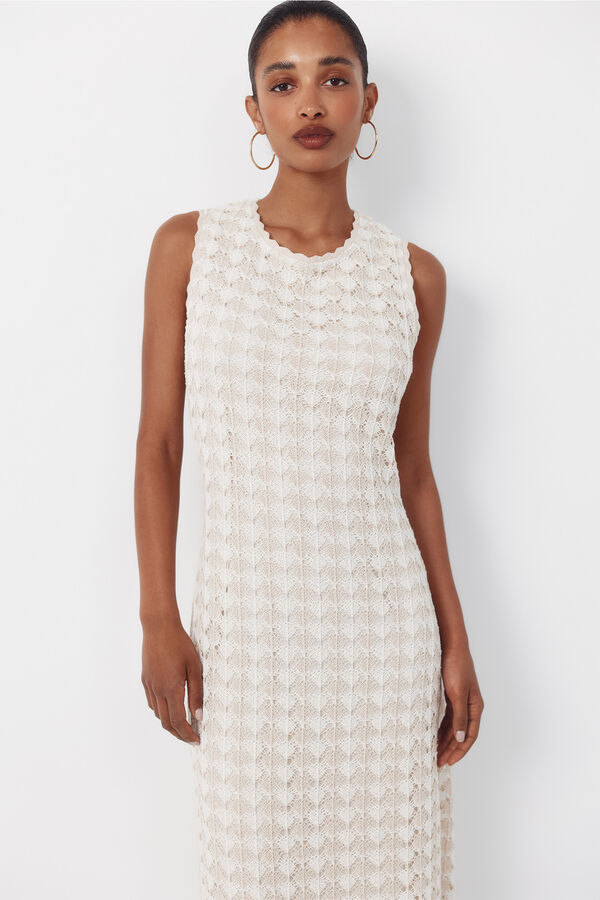 Cortefiel Vestido estruturado r&uacute;stico Ecru