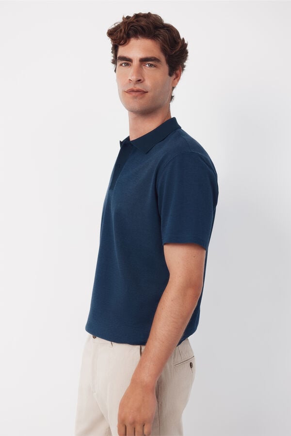 Cortefiel Textured polo shirt Navy