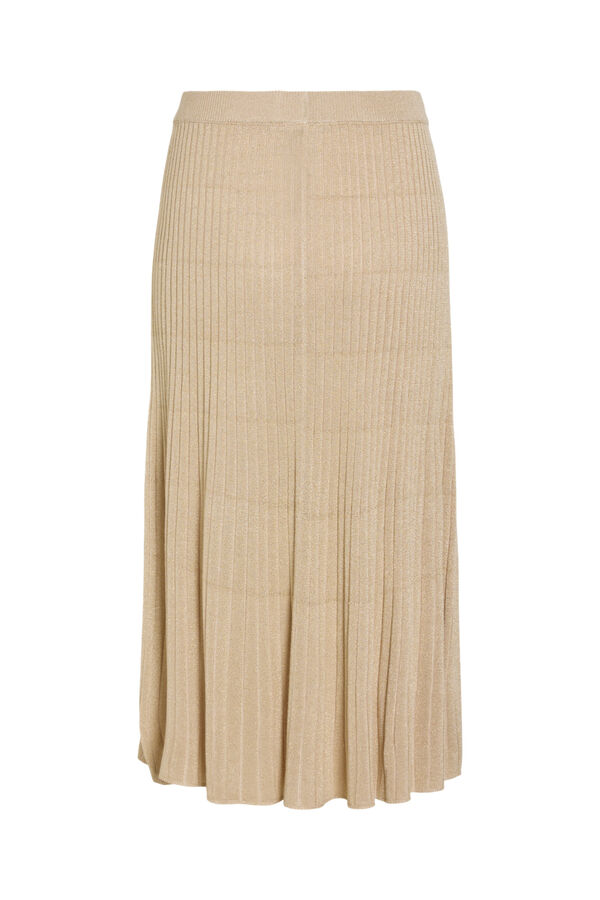 Vila Lurex ribbed knit midi skirt Beige