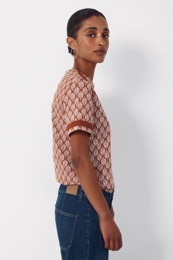 Cortefiel Hemstitch detail t-shirt Printed white