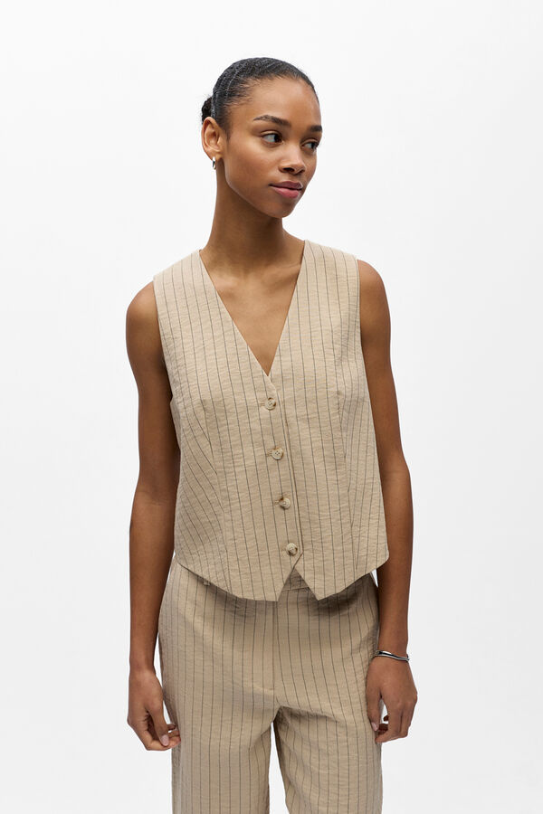 Object Colete leve &agrave;s riscas Tostado