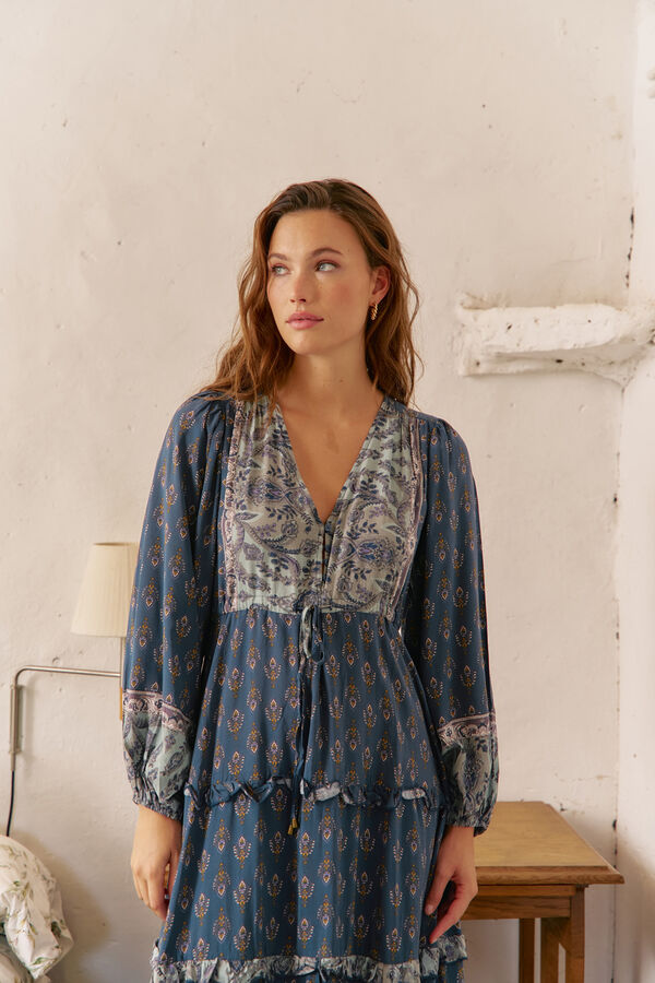 Jaase Vestido longo Luciana com estampado Nico Azul