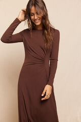 Slowlove Vestido de malha com franzido lateral Castanho