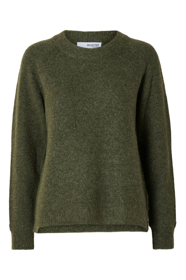 Cortefiel Round neck jumper made of wool and alpaca. Regular fit. Green