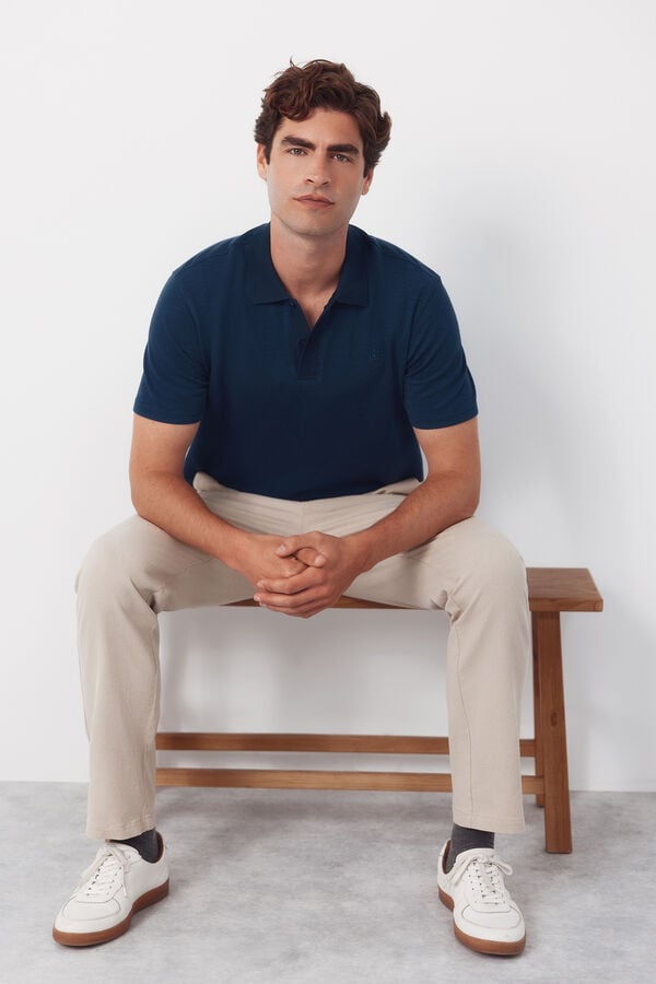 Cortefiel Textured polo shirt Navy