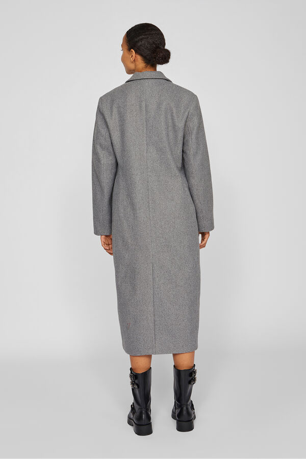 Vila Sobretudo longo de tecido com lapelas Cinzento