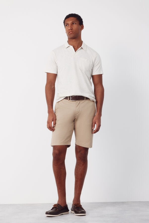 Cortefiel Plain slub polo shirt Ivory
