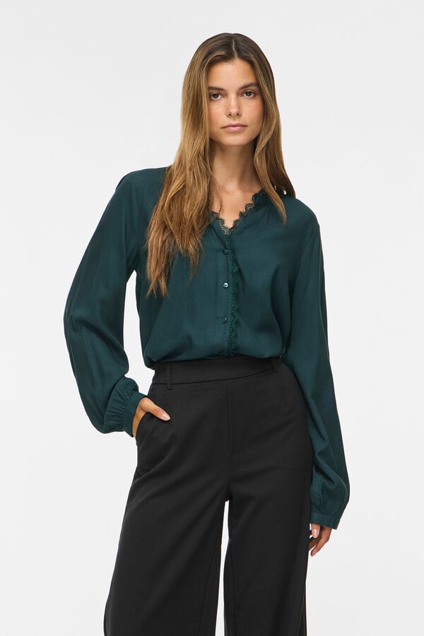 Vila Blusa de renda com decote em bico Azul